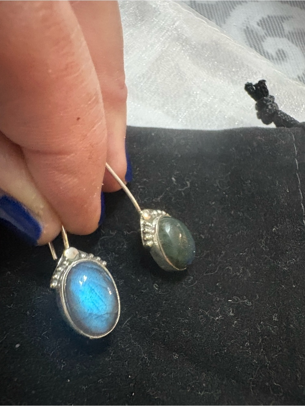 Labradorite Drop Earrings in Blue-Green 925 silver